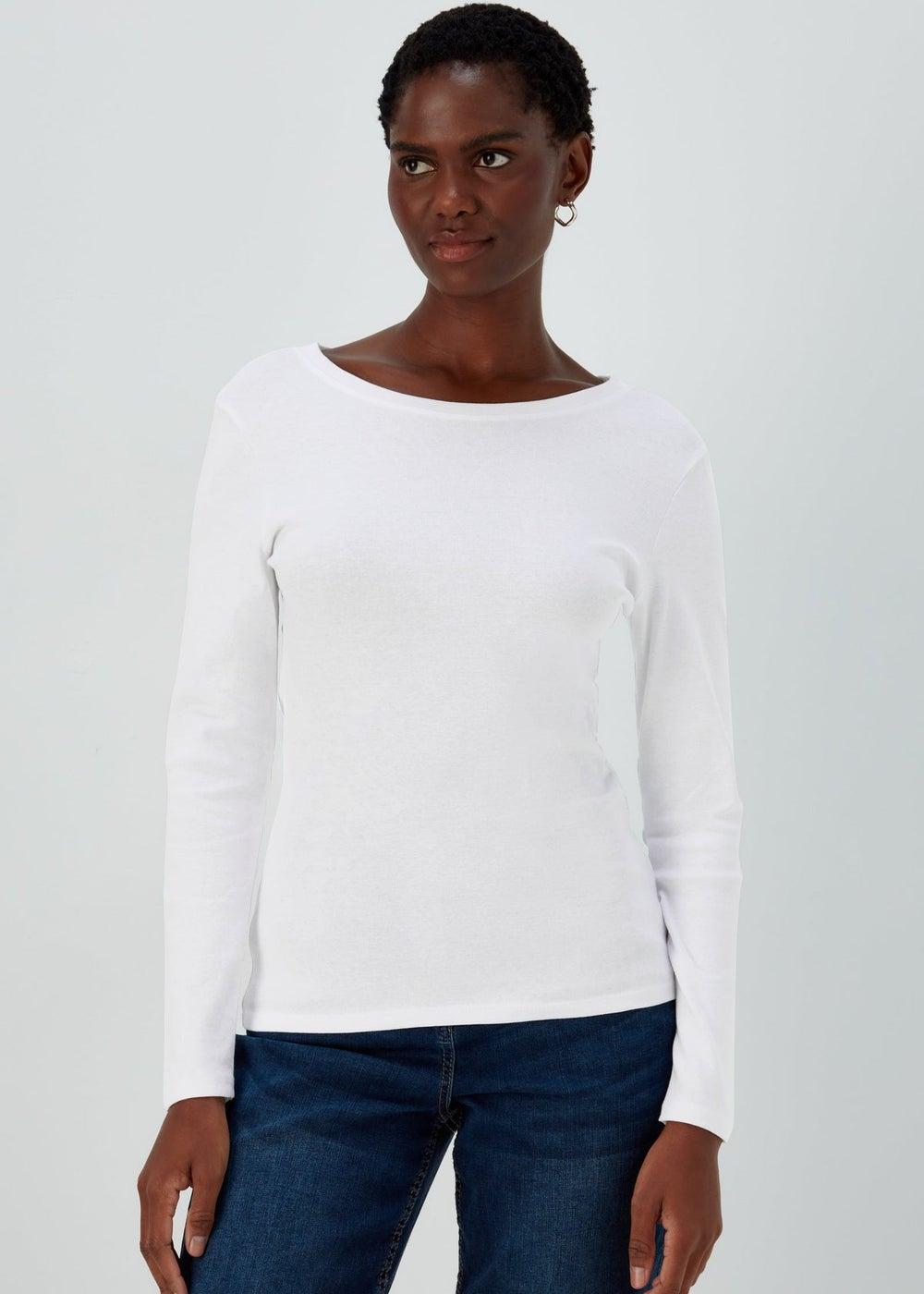 White Long Sleeve Cotton Jersey T-Shirt - Image 1