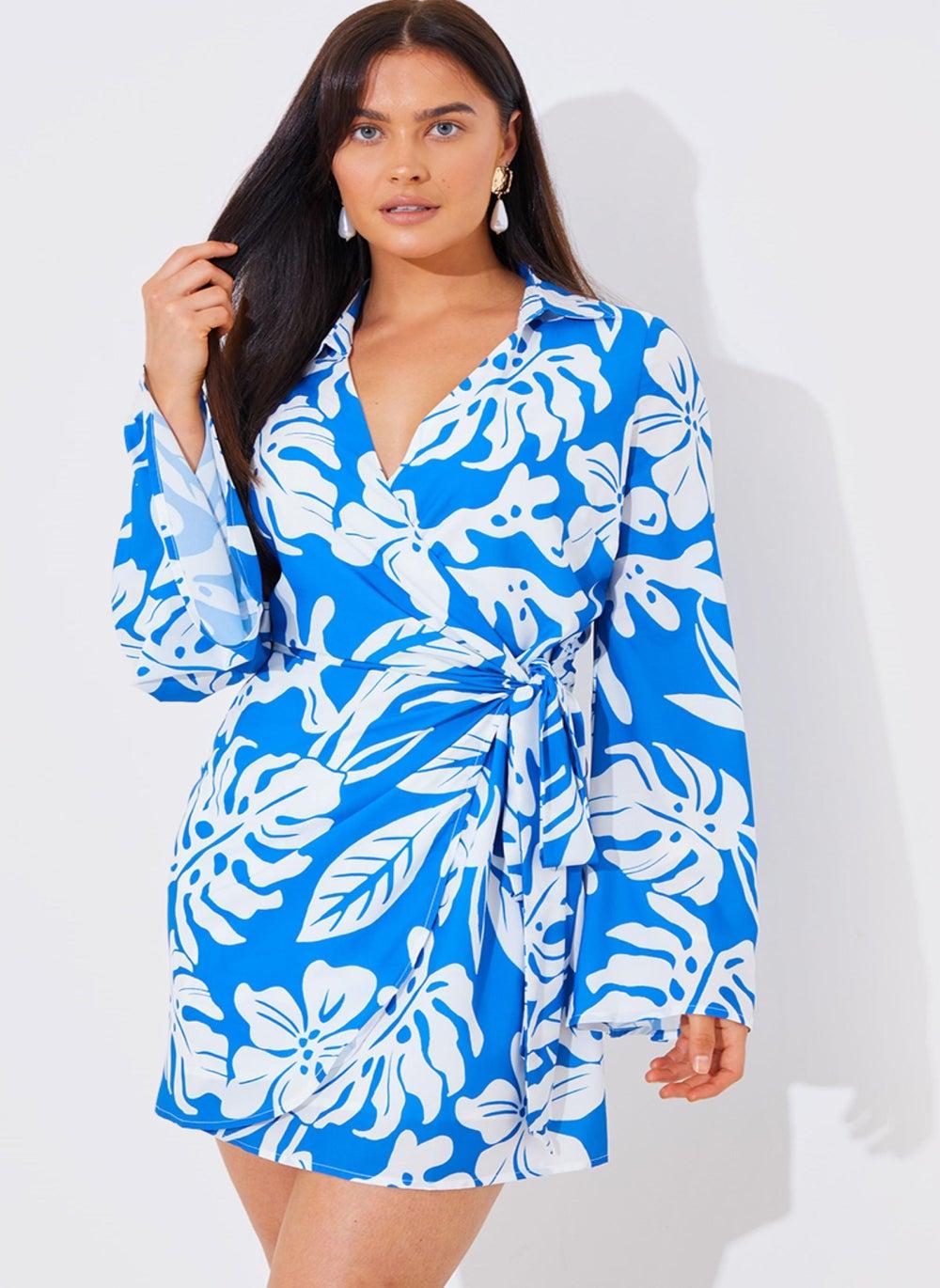 Floral Print Wrap Beachwear Dress - Image 1