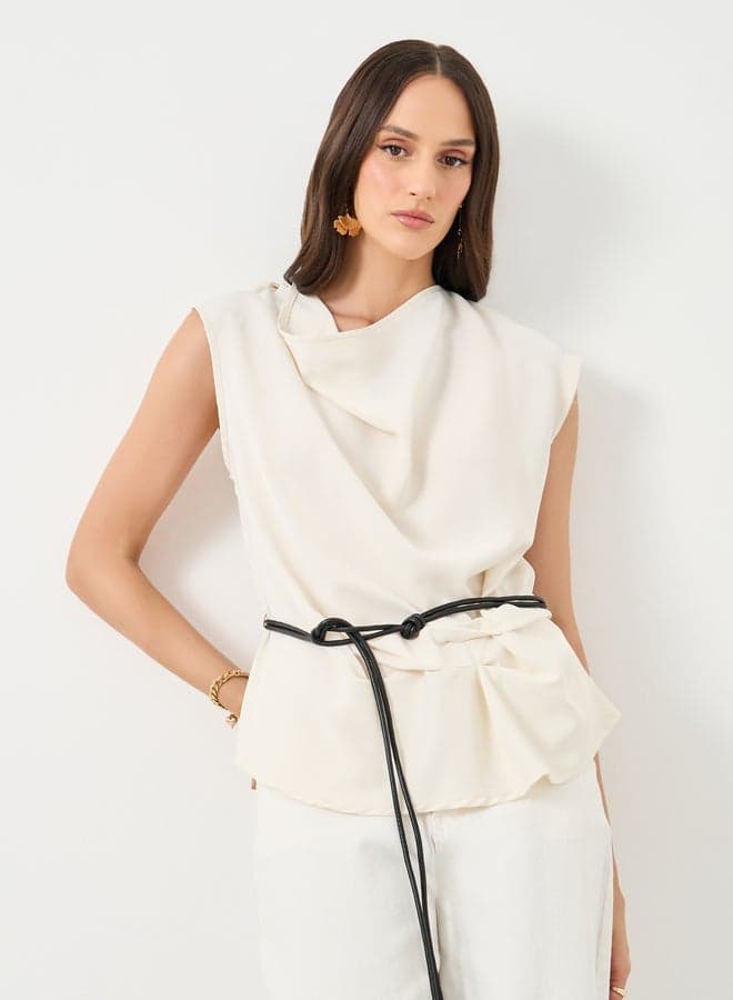 Solid Cowl Neck Sleeveless Blouse - Image 1