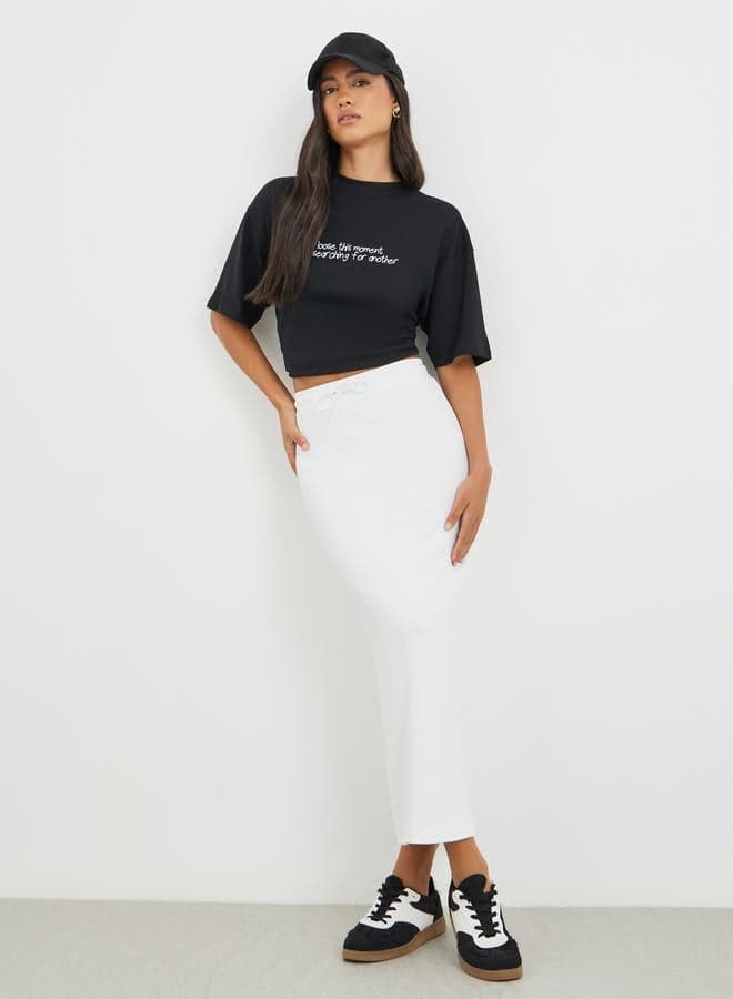 Solid Knitted Terry Shift Midi Skirt - Image 1