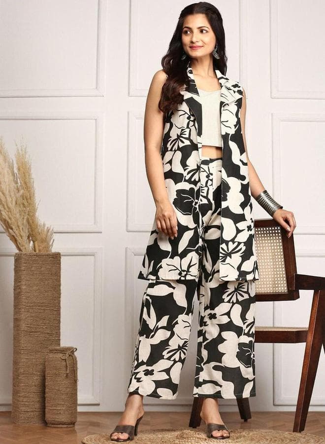 Floral Printed Cotton Blazer and Trousers Co-Ords - Image 1