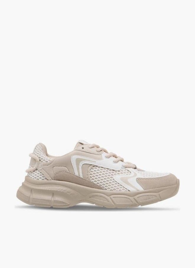 Women's Panelled Lace-Up Low-Top Sneakers - Image 1
