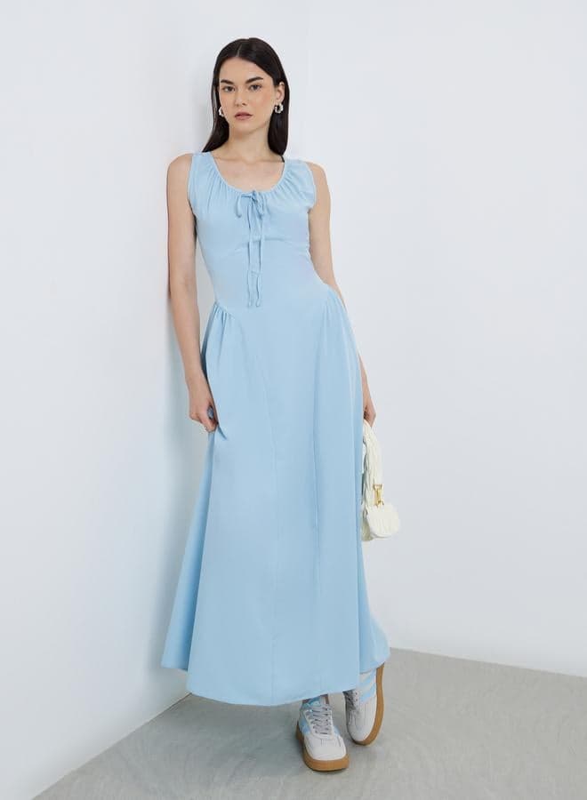 Take Two Blue Sleeveless Tie-Up Midi Dress - Image 1