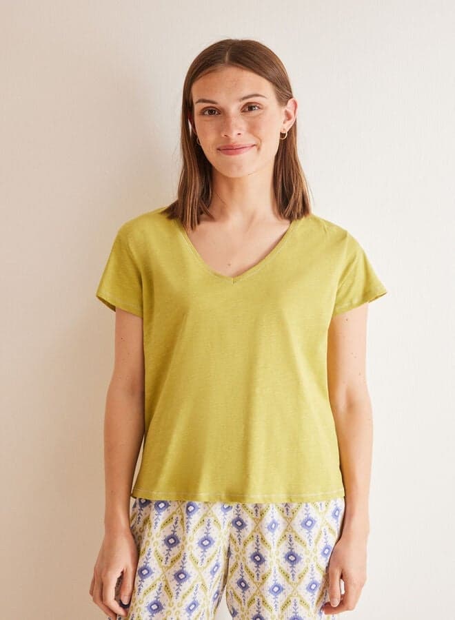 Green Slub Cotton T-Shirt for Women - Image 1