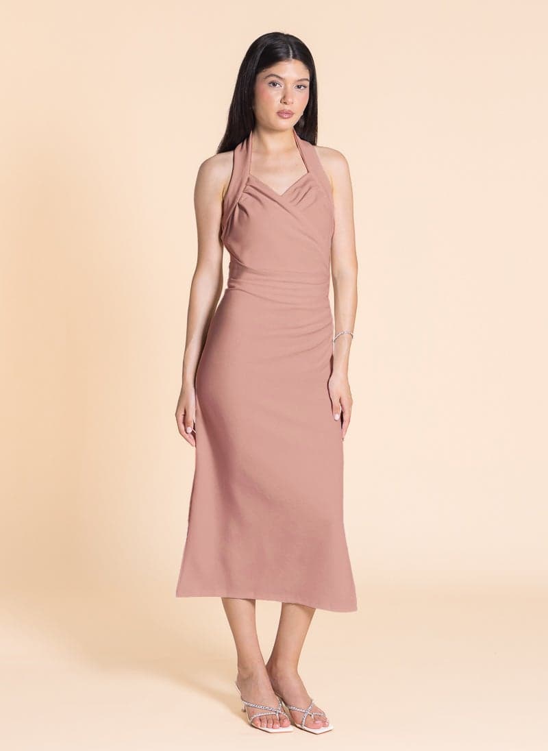Pink Halter Neck Midi Dress - Image 1