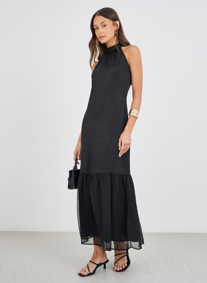 Plain Halter Neck Sheath Maxi Dress - Image 1