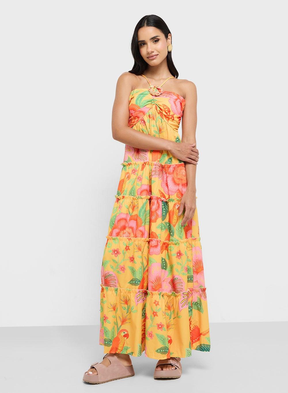 Halter Neck Floral Tiered Maxi Sundress - Image 1