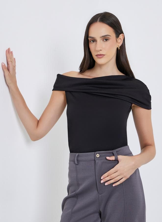 Styli Off-Shoulder Plain Knit Top - Image 1