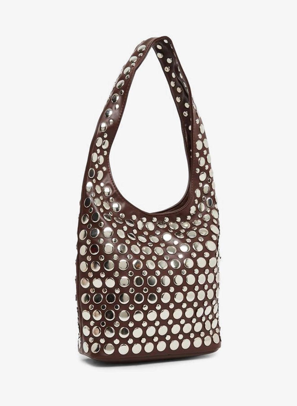 Styli Brown Studded Hobo Shoulder Bag - Image 1