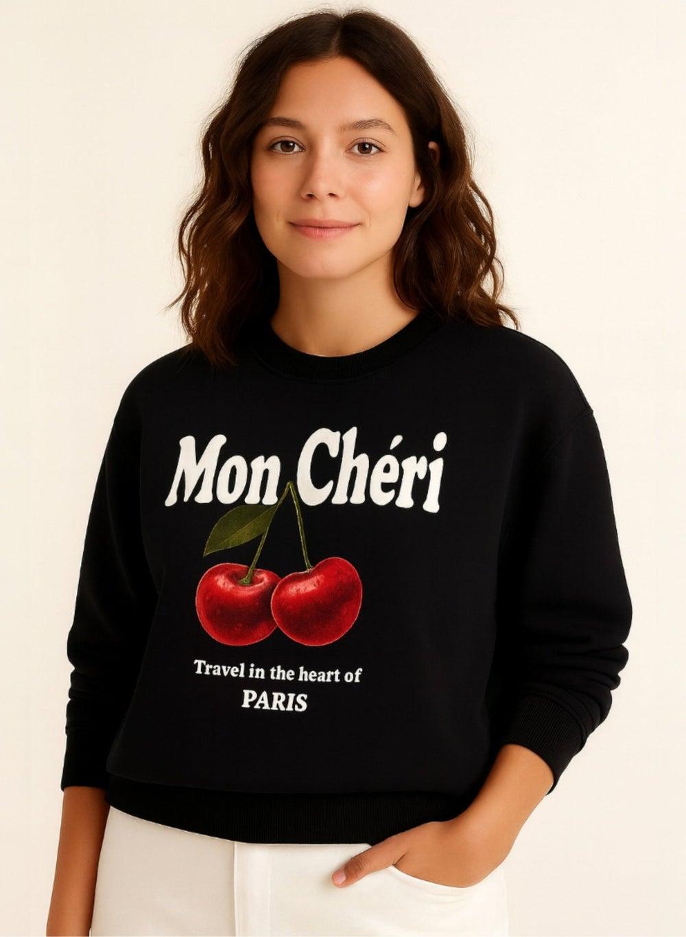 Mon Chéri Cherry Print Cotton Fleece Sweatshirt - Image 1