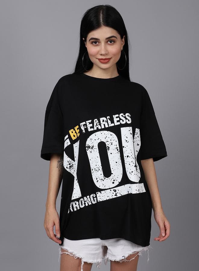 Women Black Oversized Graphic Print T-Shirt By Door74 - Image 1