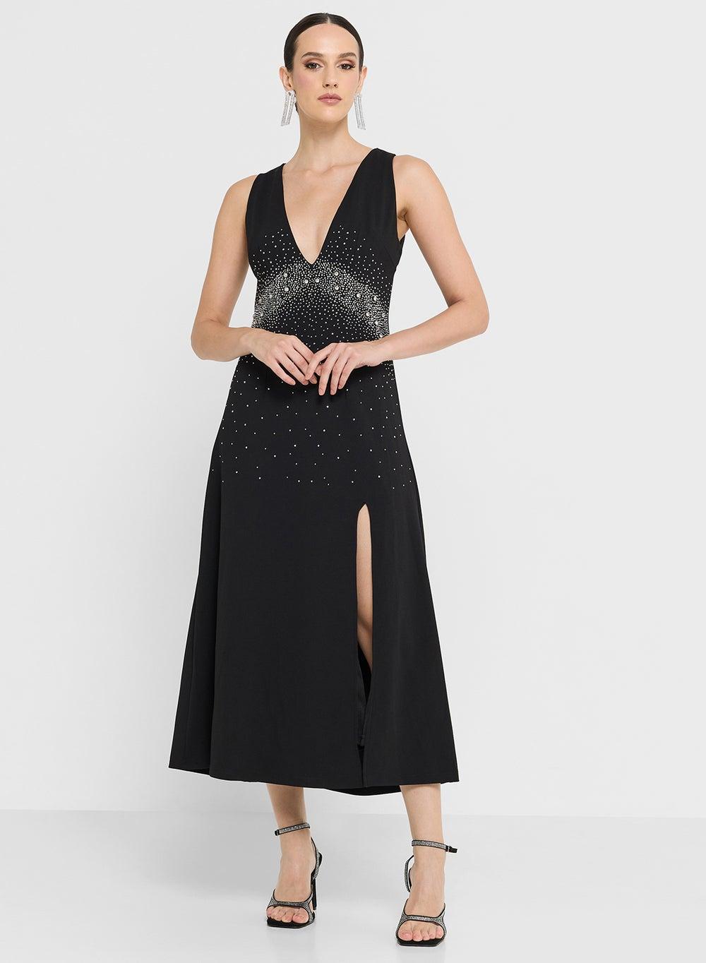 Halter Neck Embellished Midi Dress - Image 1