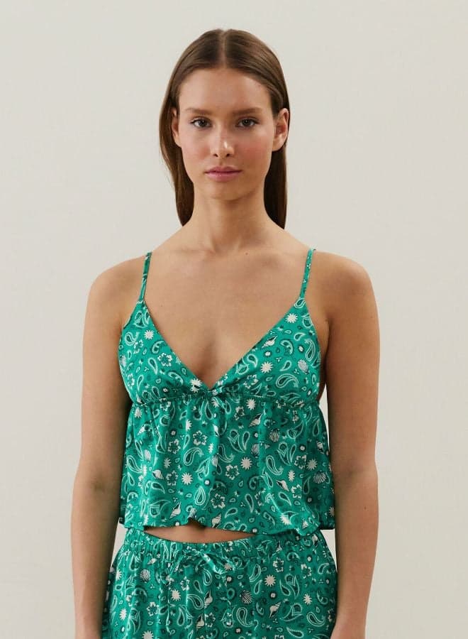 Green Satin Nightwear Top - Image 1