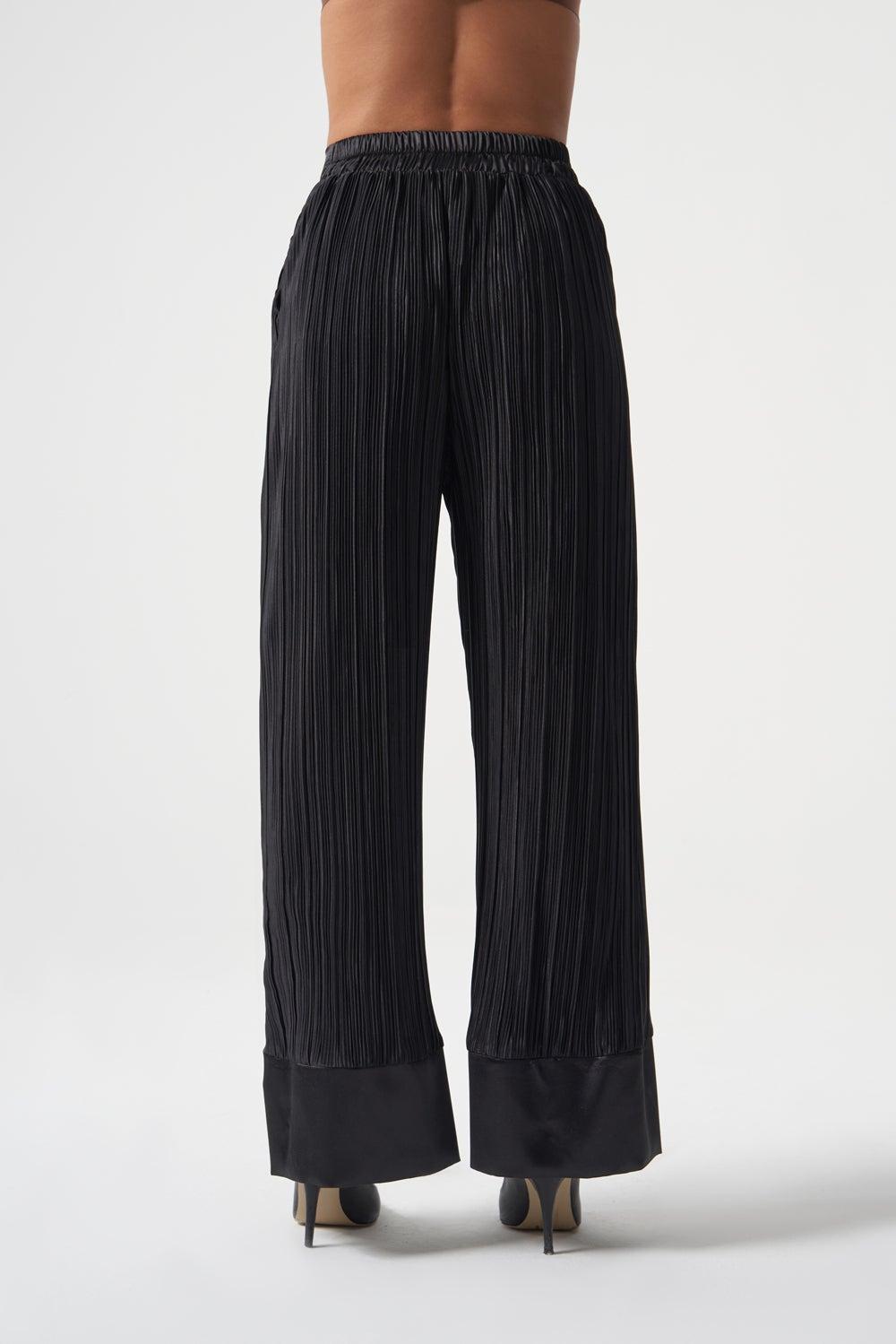 Black Wide-Leg Woven Trousers for Modest Wear - Image 1