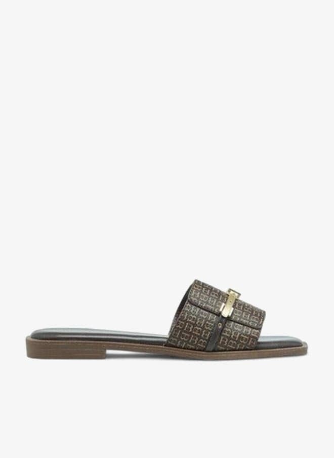 Women Monogram Print Slip-On Sandals with Metal Accent - Image 1