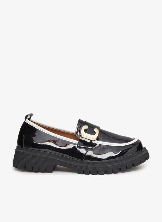Black Patent Leather Loafers with Metal Accent - Image 1