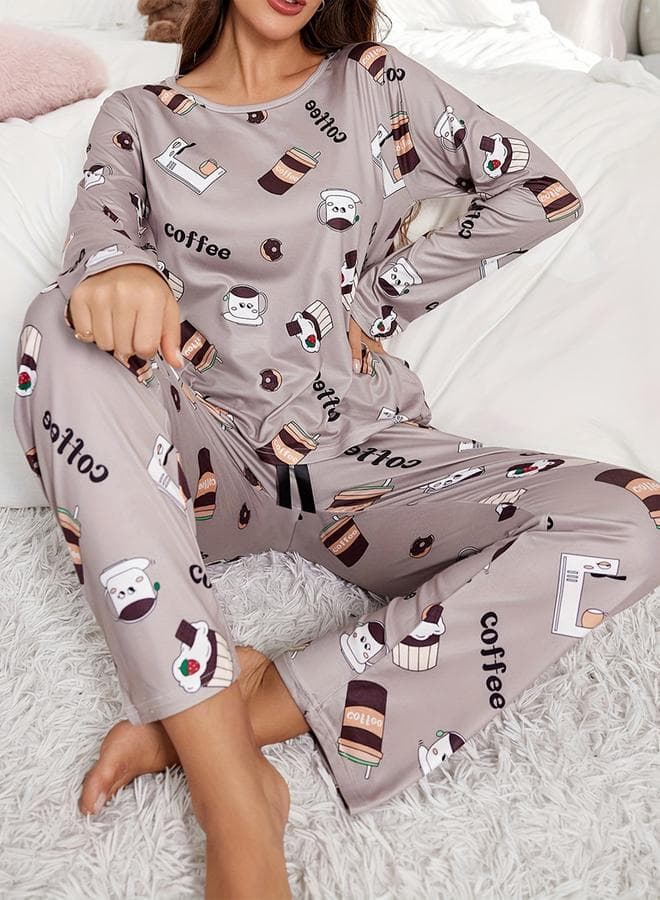 Take Two Graphic Printed Long Sleeve Pajama Set - Image 1