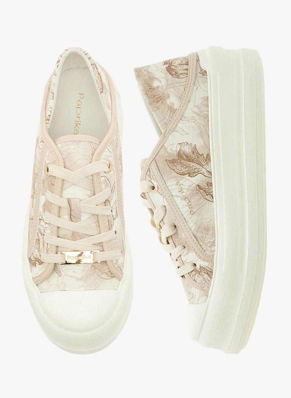 Women's Floral Print Lace-Up Low-Top Sneakers - Image 1