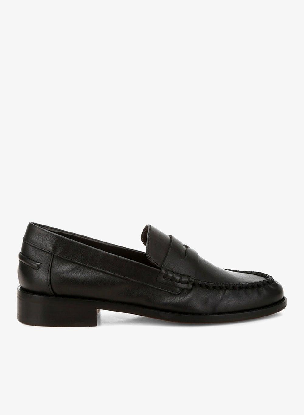 Black Genuine Leather Loafers with Low Block Heel - Image 1