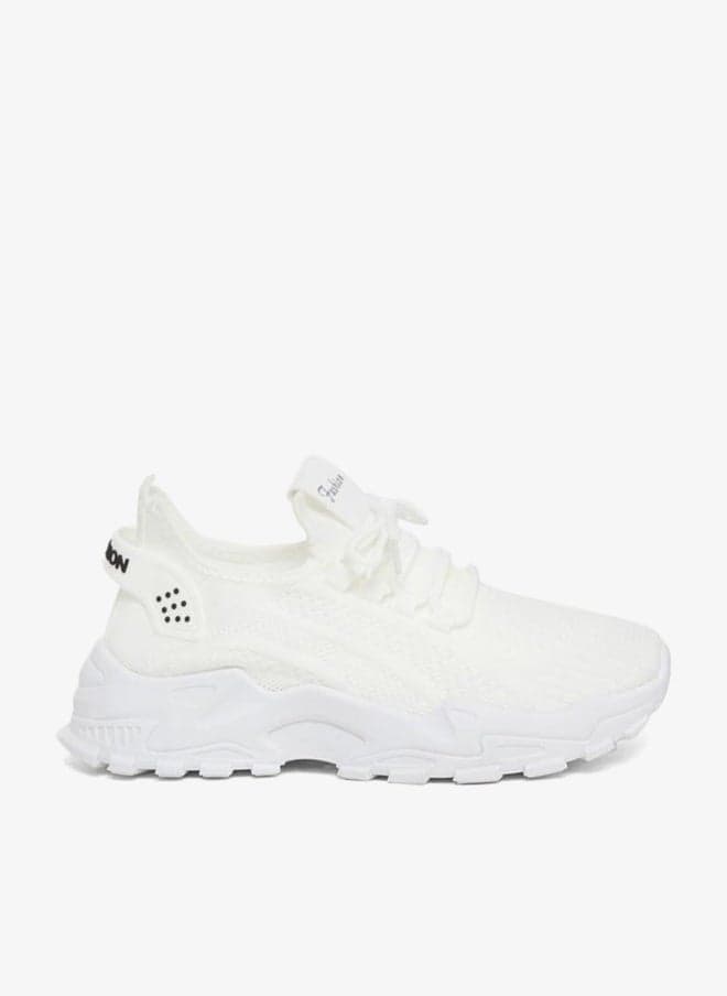White Texture Lace-Up Chunky Low-Top Sneakers - Image 1