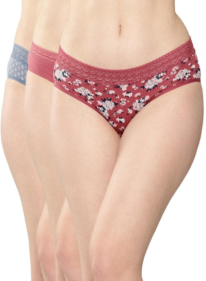 Leading Lady Pack of 3 Printed Lace Waistband Bikini - Image 1