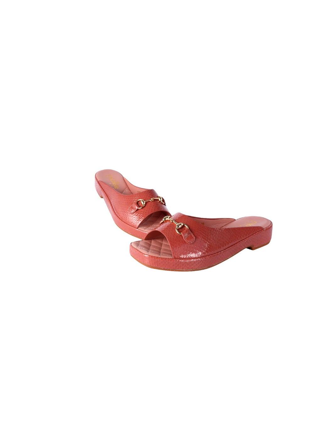 092-2308 Michelle Morgan Pink Snake Print Low Heel Sandals - Image 1