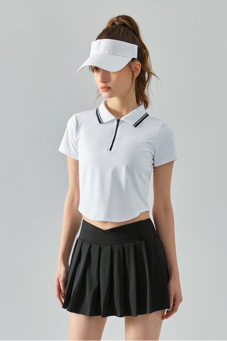 Women's White Polo Top with Zipper - SVL - Image 1