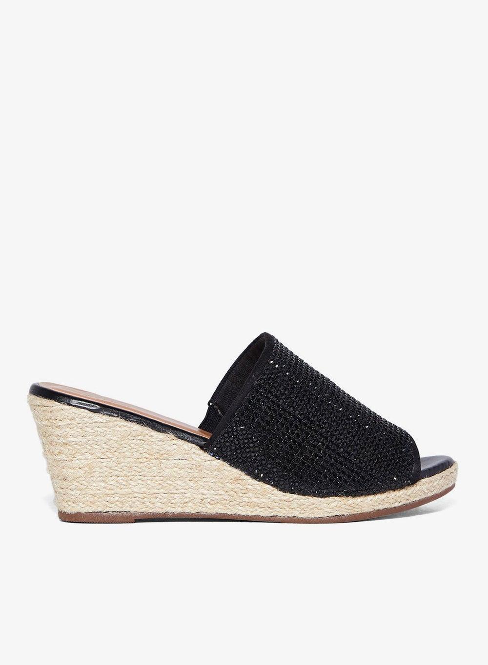 Wide Strap Studded Faux Suede Wedge Heels - Image 1
