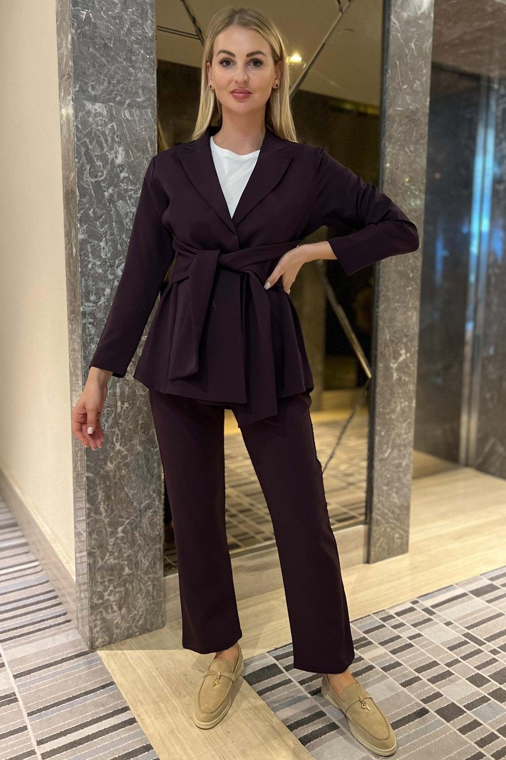 Barbie Crepe Tie-Detailed Blazer and Pants Set - Image 1