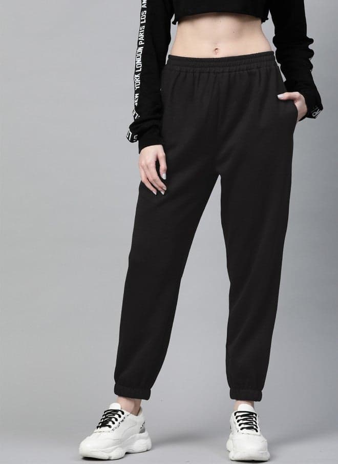 Black Solid Straight Fit Joggers for Women - Image 1