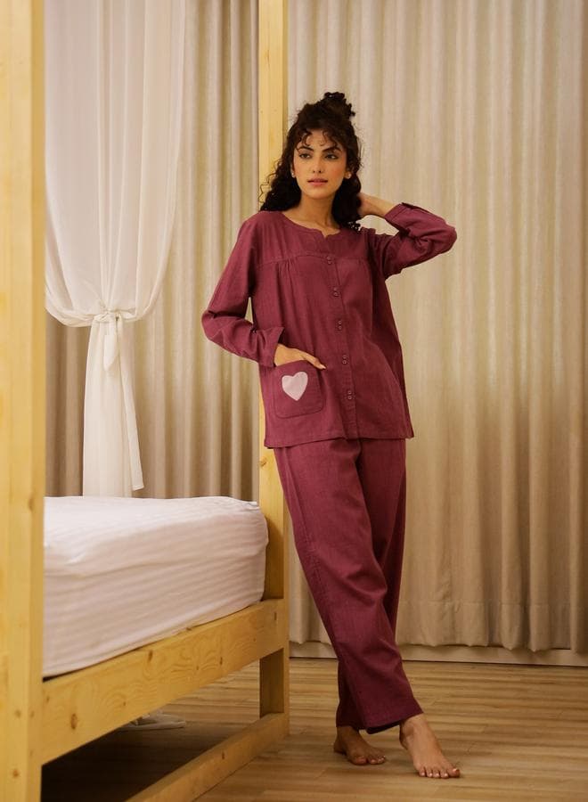 sanskrutihomes Women Solid Long Sleeve Cotton Shirt Pyjama Set - Image 1