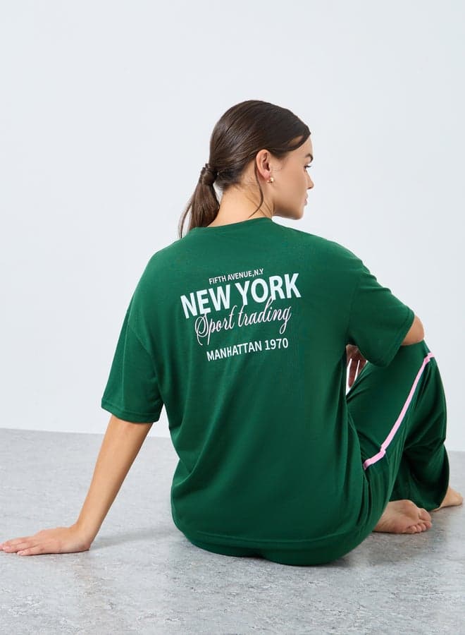 Styli NYC Back Graphic Drop Shoulder Pyjama Set - Image 1