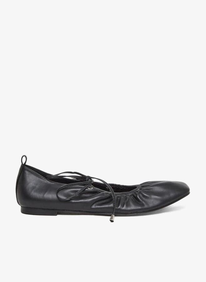 Styli Women Black Leather Ballet Flats - Image 1