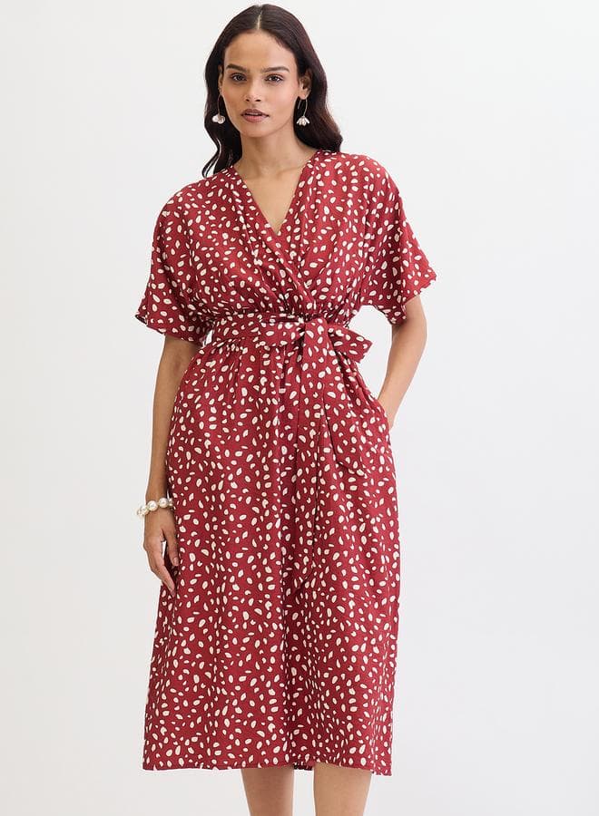 Femmella Red Spot Print Wrap Midi Dress - Image 1