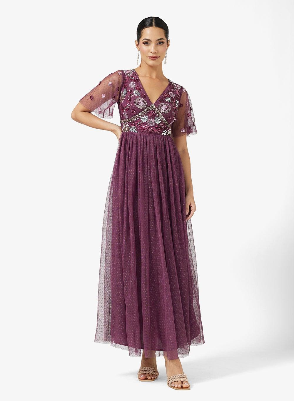 Celestial Embellished Pink High Neck Maxi Dress - Image 1