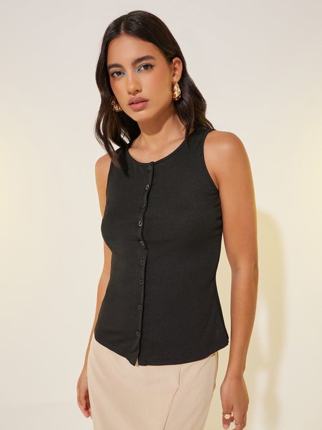Solid Sleeveless Basic Knit Cardigan Top - Image 1