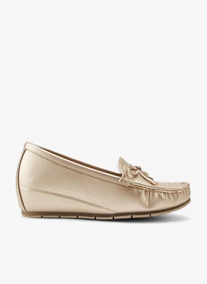Metallic Bow Detail Slip-On Wedge Loafers - Image 1