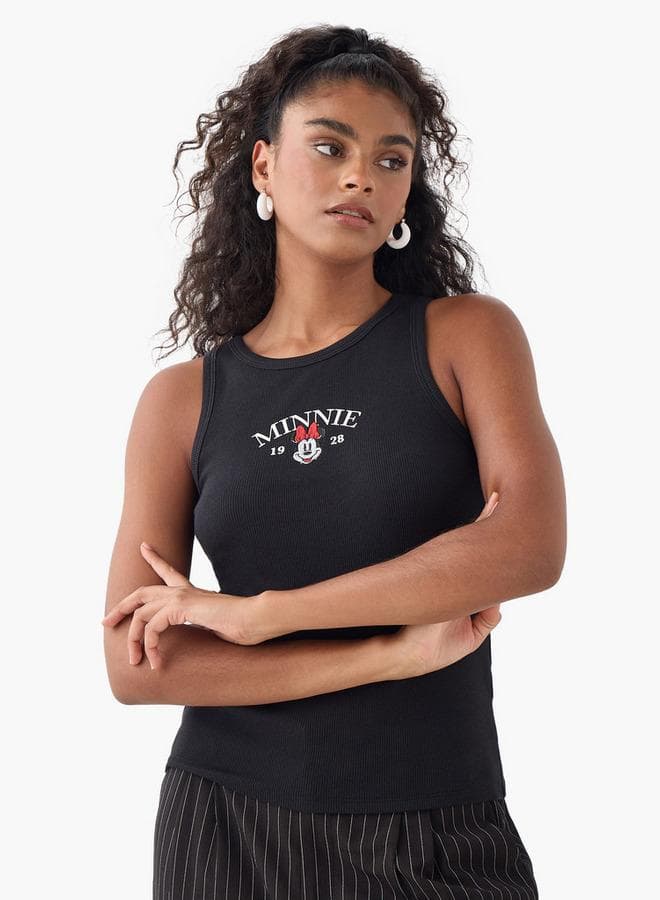 Minnie Mouse Embroidered Ribbed Tank Top - Image 1