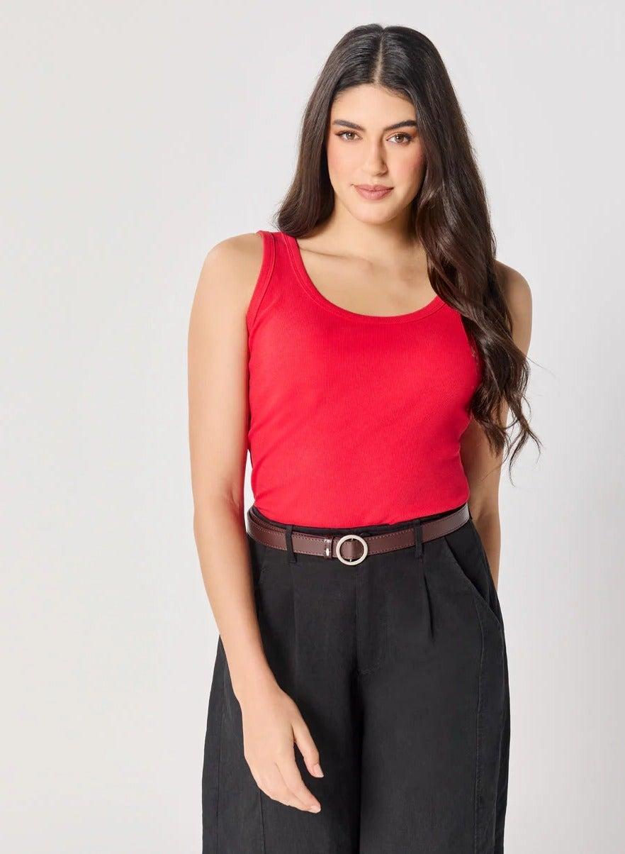 Red Rib Cami Top - Image 1