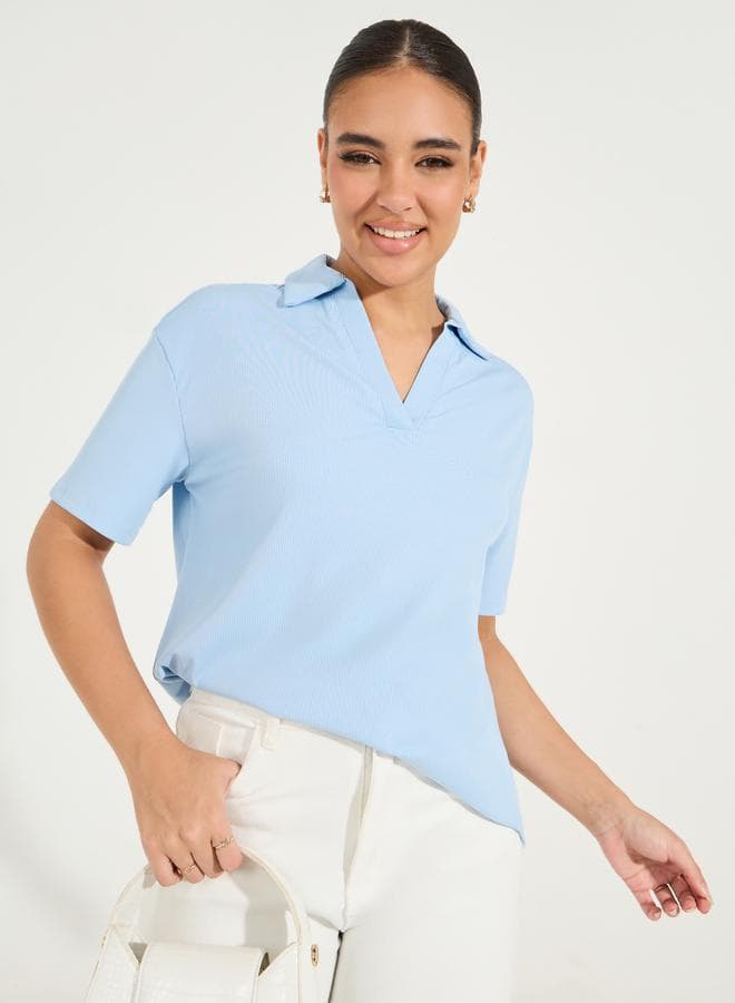 Rib Regular Fit Collared Neck Polo T-Shirt - Image 1