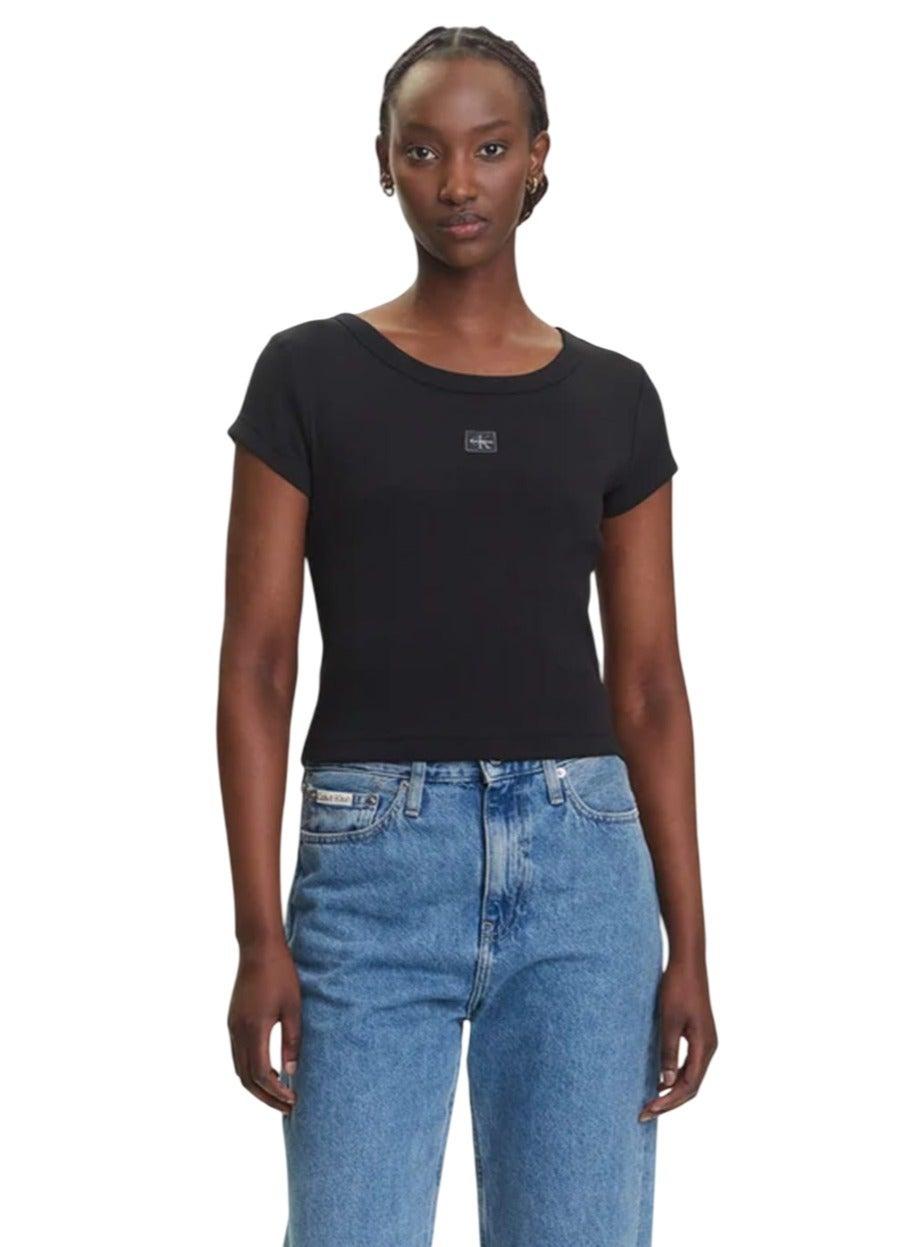 Calvin Klein Logo Crop Crew Neck T-Shirt - Image 1