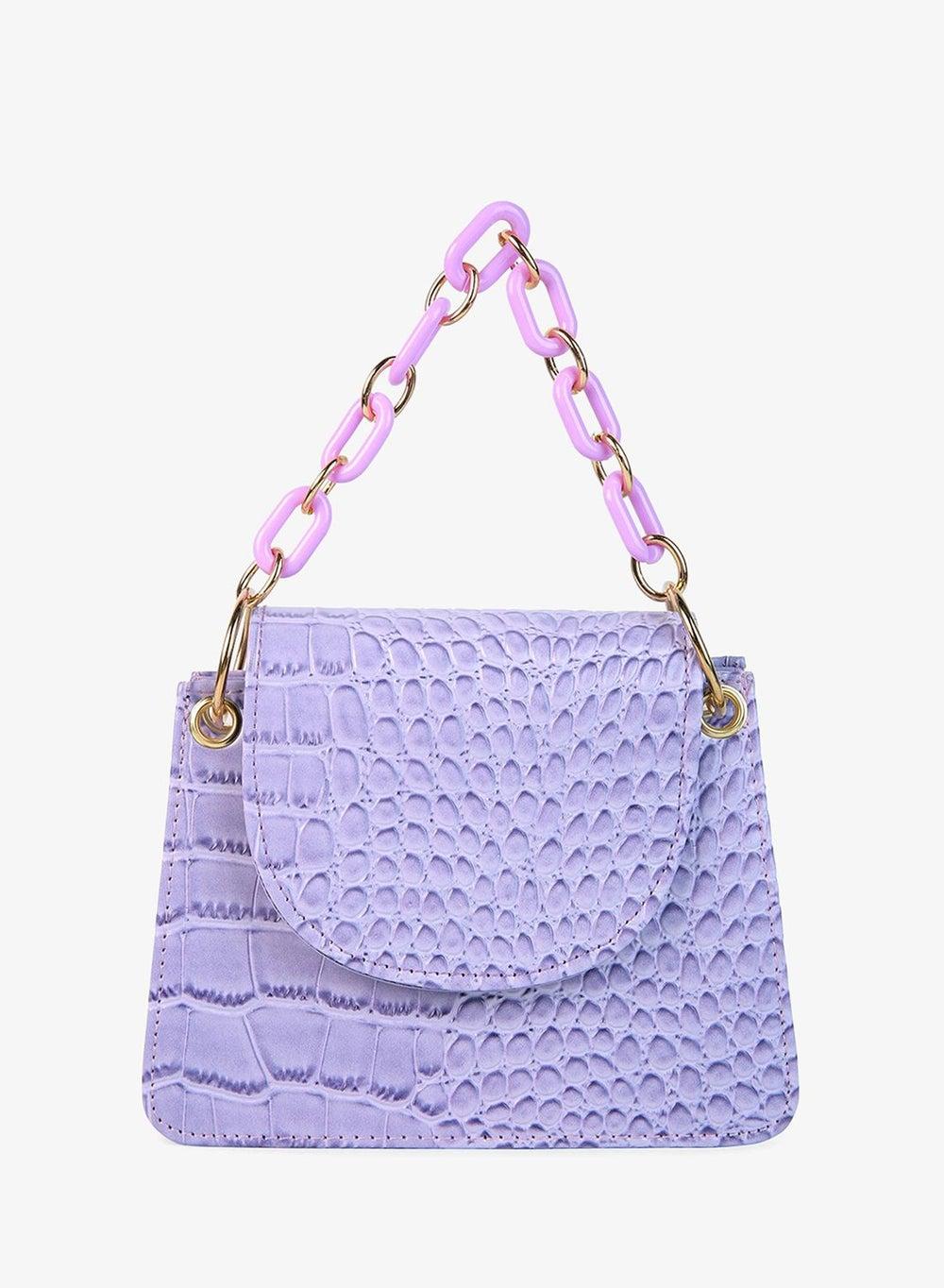 Lavender Croc Pattern Crossbody Bag with Chain Handle - Image 1