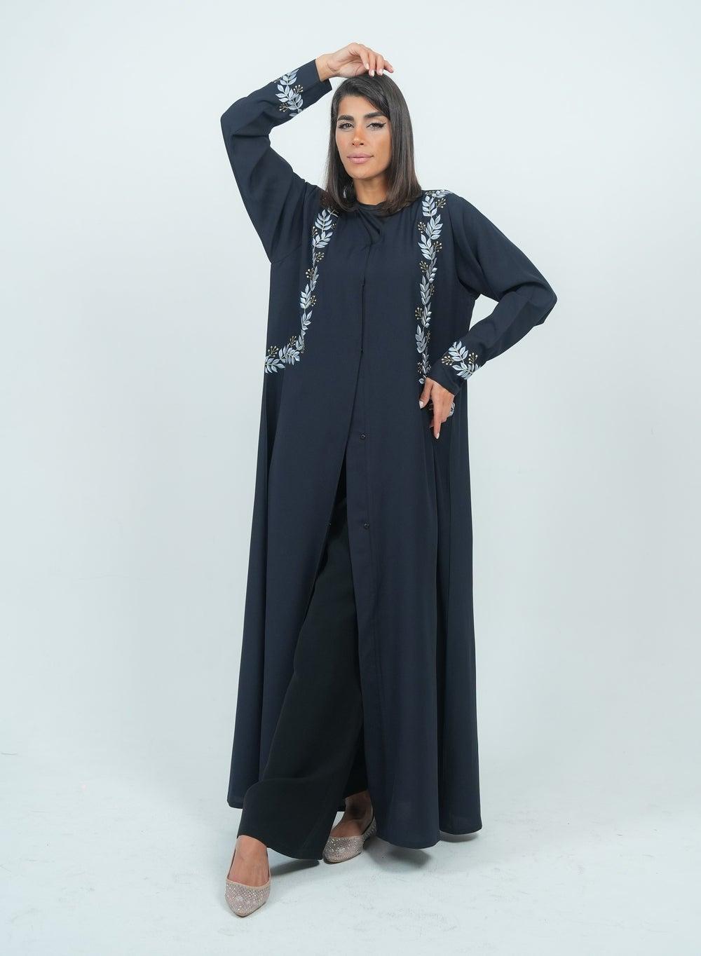 Navy Embroidery Abaya with Elegant Dark Tones - Image 1