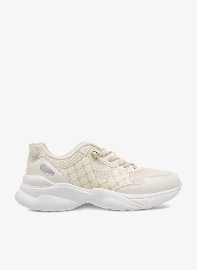 Women Monogram Print Ankle Sneakers with Lace-Up Closure - Image 1