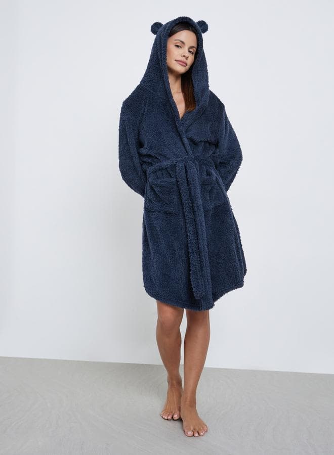Bear Ears Hooded Fleece Pocket Robe - Image 1