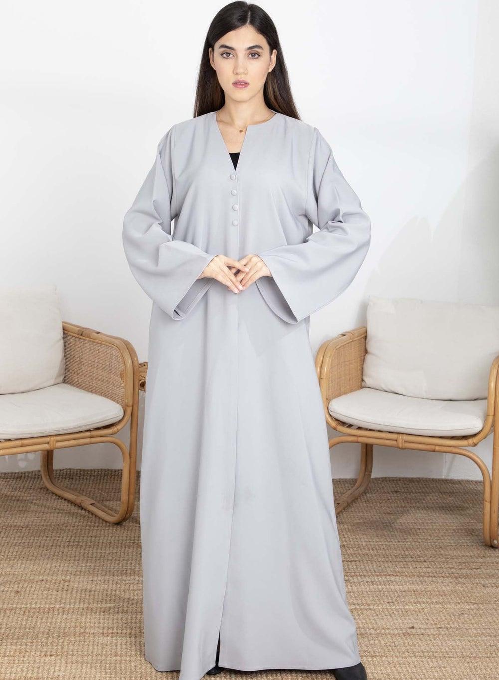 Grey Barbie Crepe Abaya with Plain Sheila - Image 1