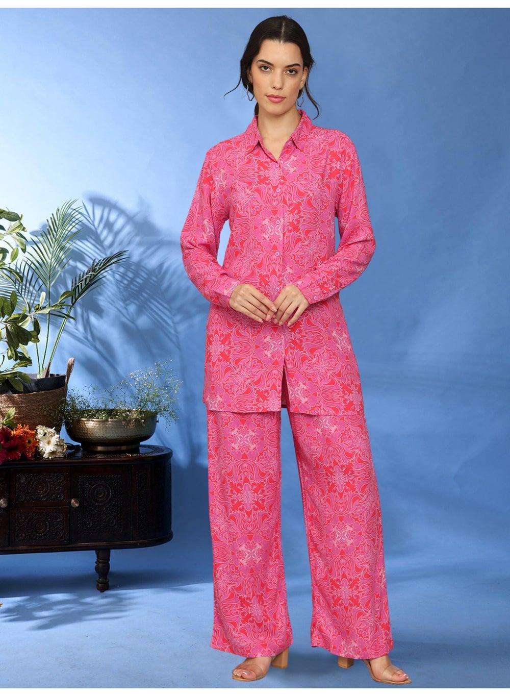 Printed Rayon Chikankari Co-Ord Set for Women AL4001 - Image 1