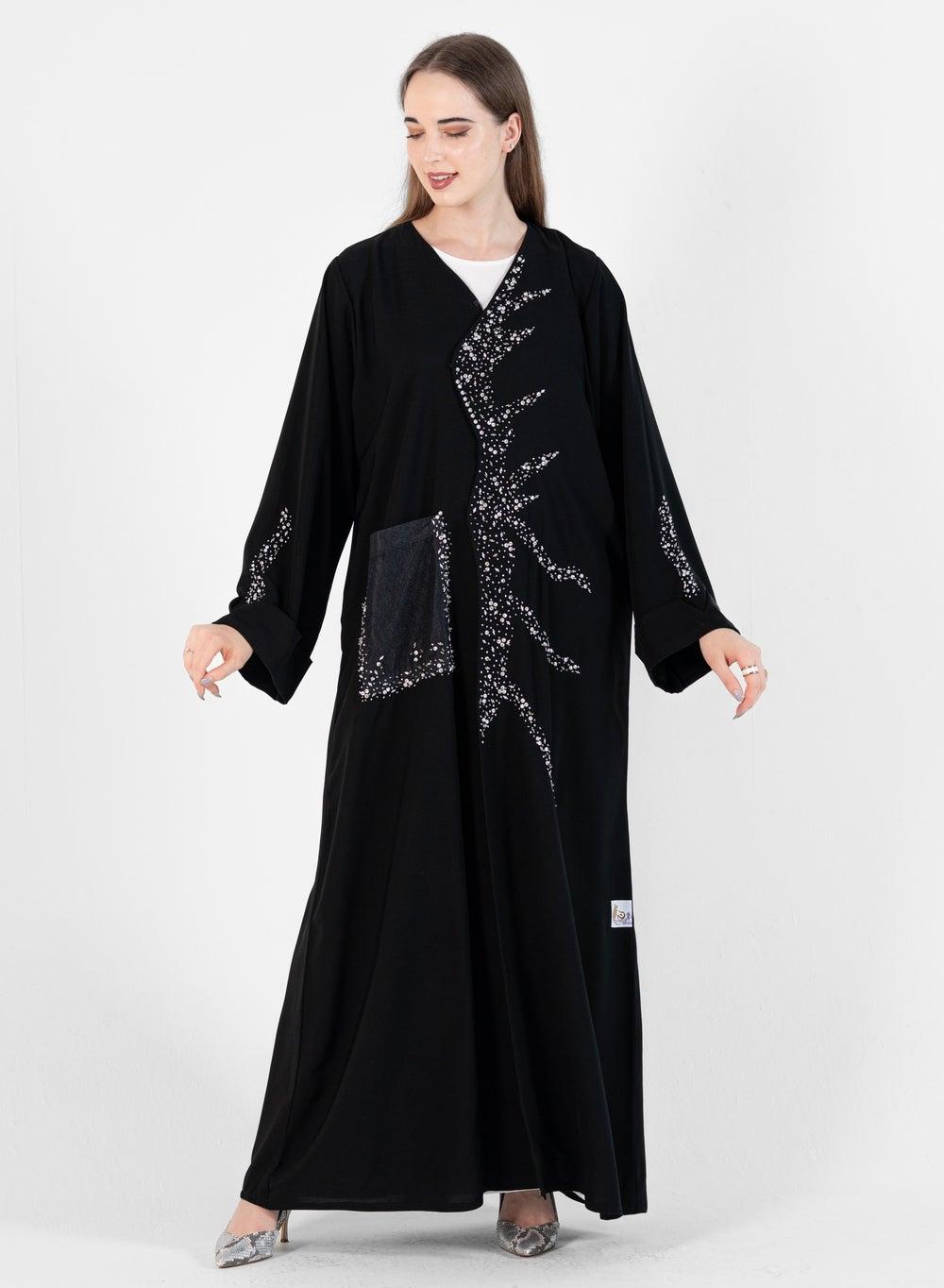 Wave Style Abaya with Silver Hand Embroidery - Image 1