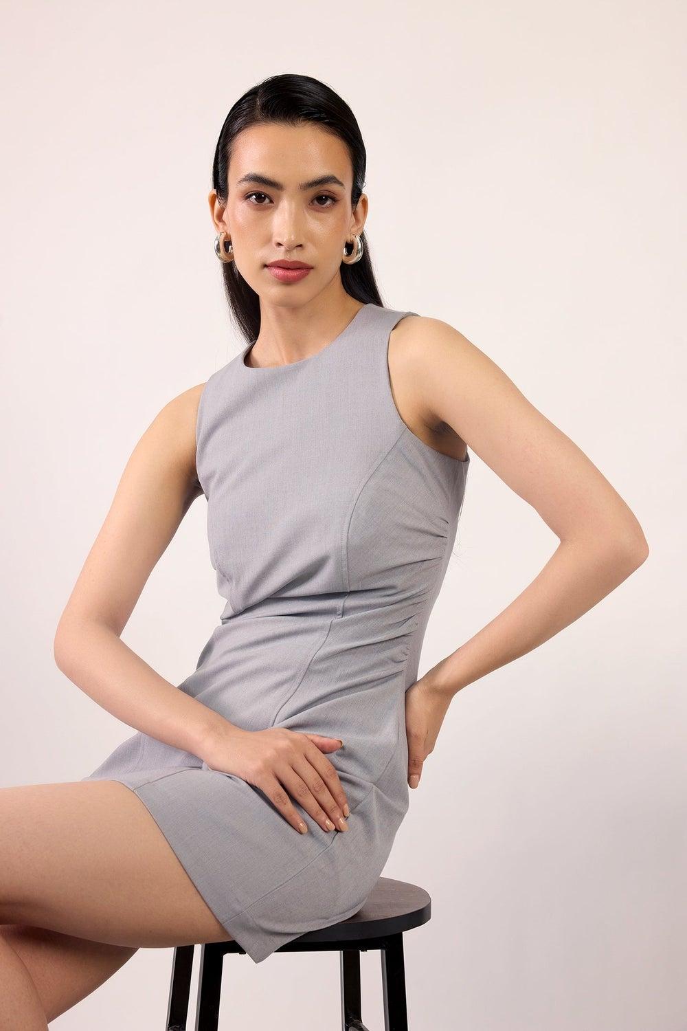 Light Gray Fitted Mini Dress - Image 1