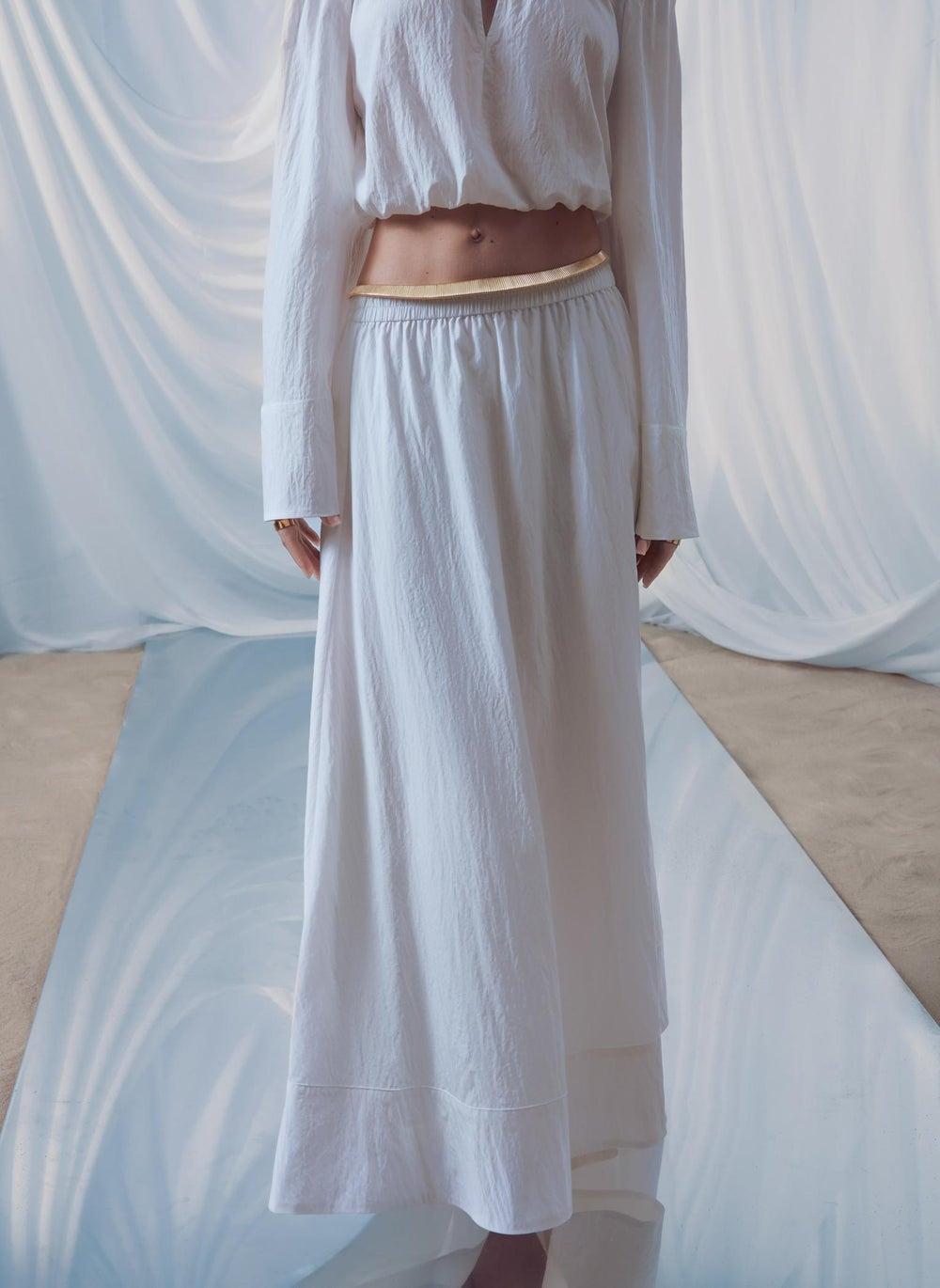 Textured Flared Maxi Skirt with Elastic Waistband - Image 1